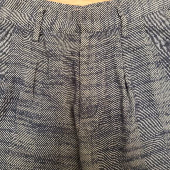 Urban Outfitters 100% Cotton Wide Leg Pleated Herringbone High Rise Blue Pant XS - Picture 3 of 13